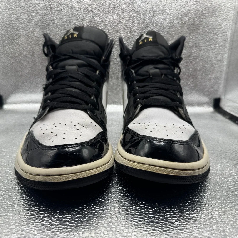 Size 11 Jordan 1 Mid SE Patent Black White Metallic Mens Sneakers HV0789-010
